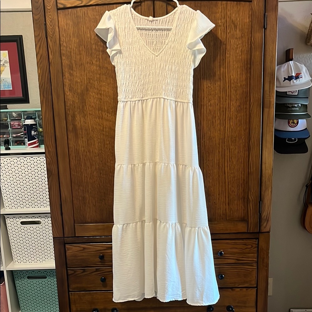 White Tiered Maxi Dress Size S